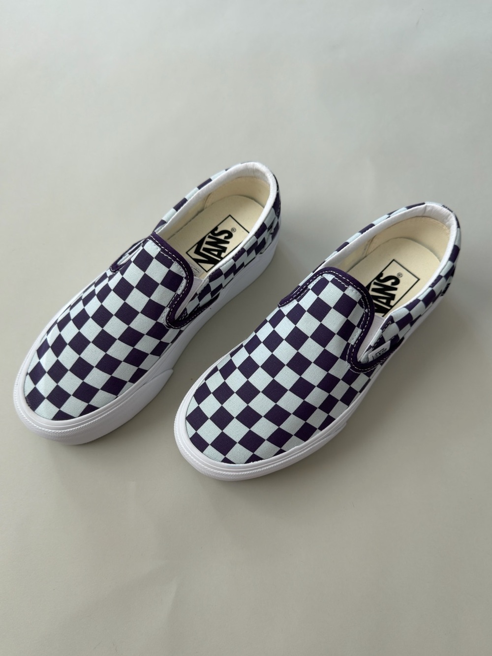 VANS Classic Slip-On Platform Checkerboard Shoe Mist Blue Gothic Grape Purple - Picture 6 of 12